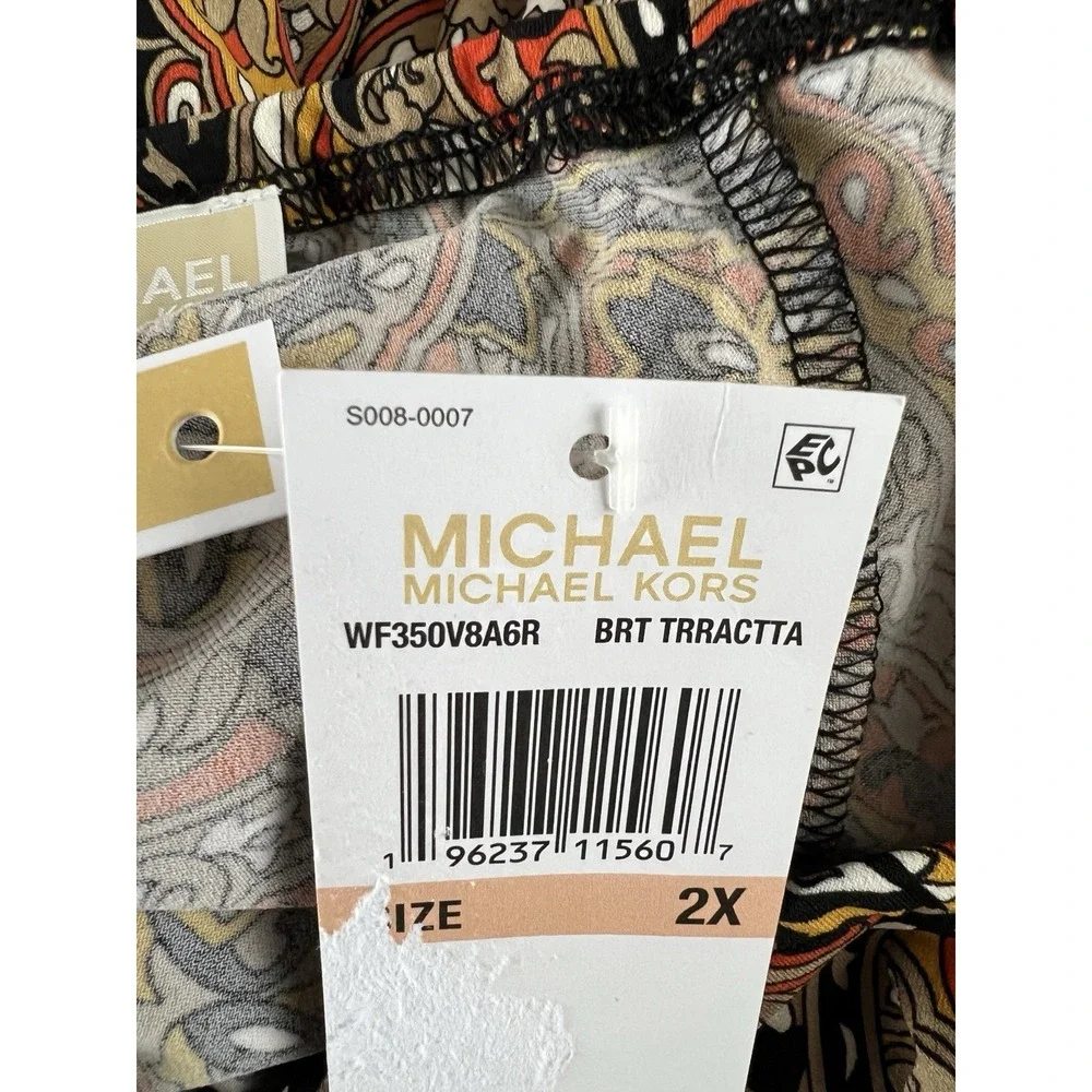 Michael Kors Women's Plus 2X‎ Blouson Shirt Paisley Ruched Chest Soft Knit NEW - Picture 8 of 12